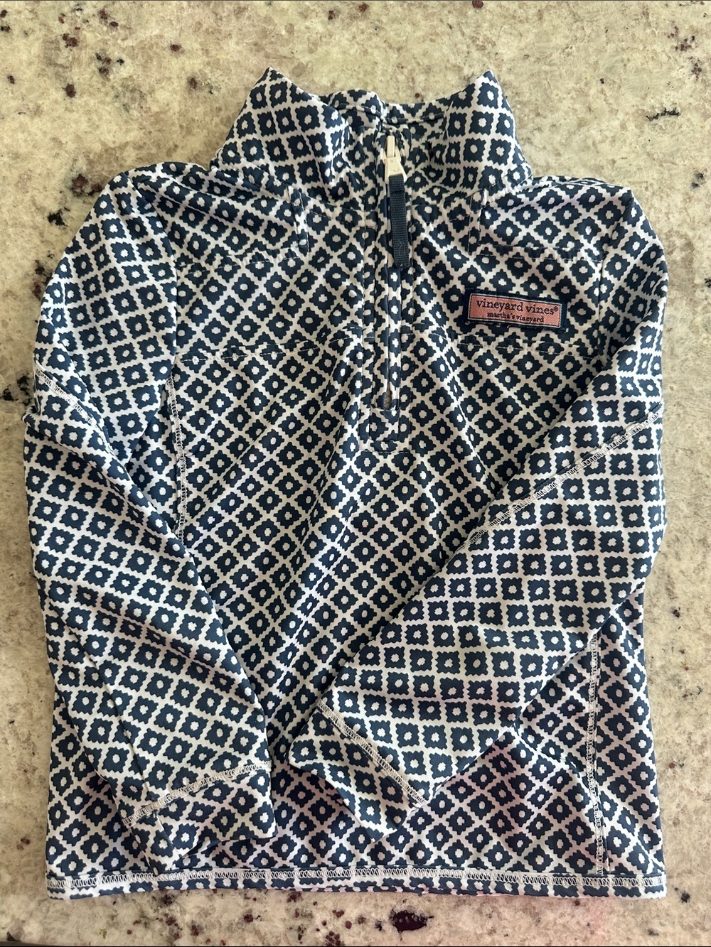 Vineyard Vines Navy & White Diamond-Print Quarter-Zip Pullover